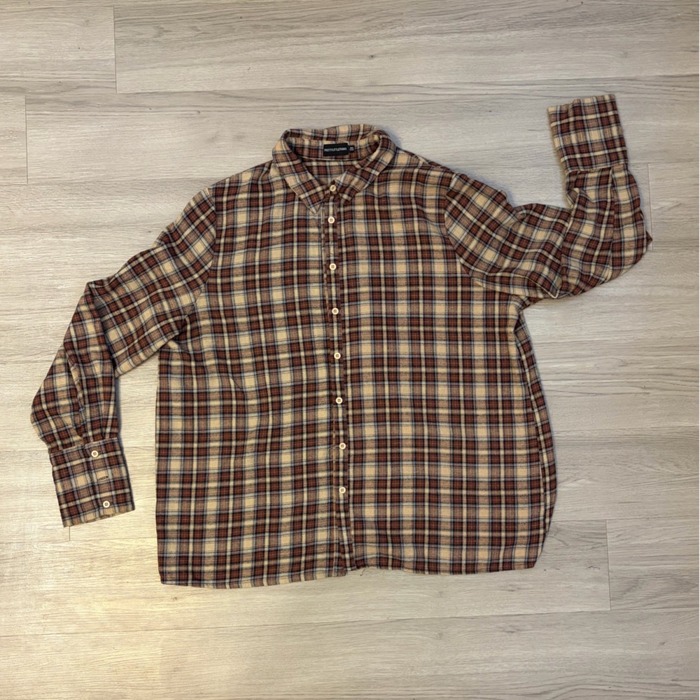PrettyLittleThing Brown Plaid Button-Up Shirt